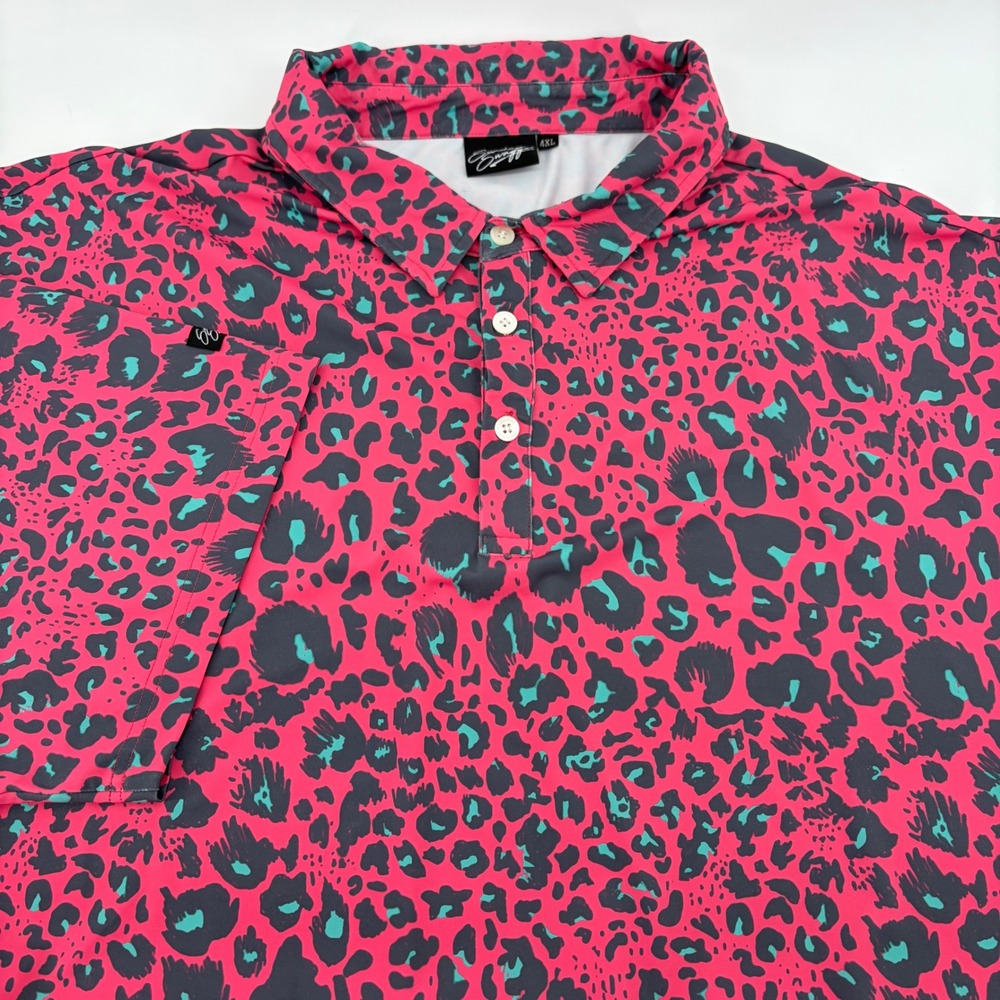Sunday Swagger Mens 4XL Pink Leopard Animal Print Performance Golf Polo Shirt